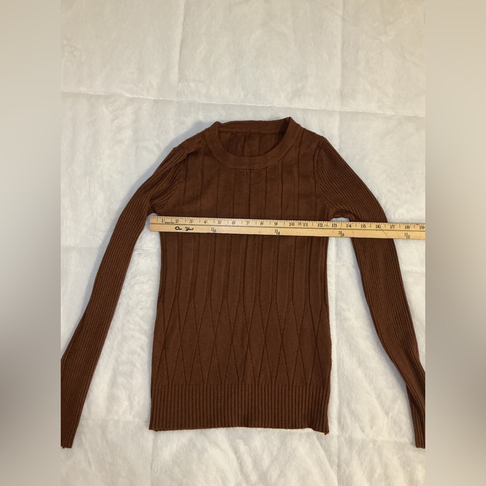 Brown Ribbed Knit Sweater - Picture 3 of 5